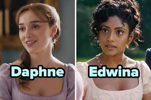 On the left, Daphne from Bridgerton, and on the right, Edwina from Bridgerton