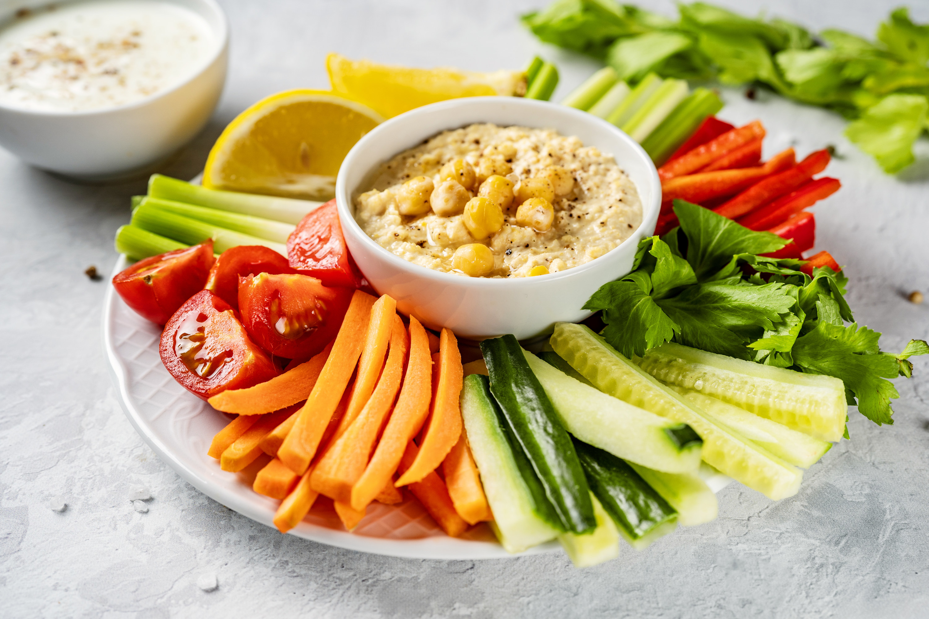 A plate of veggies and dip