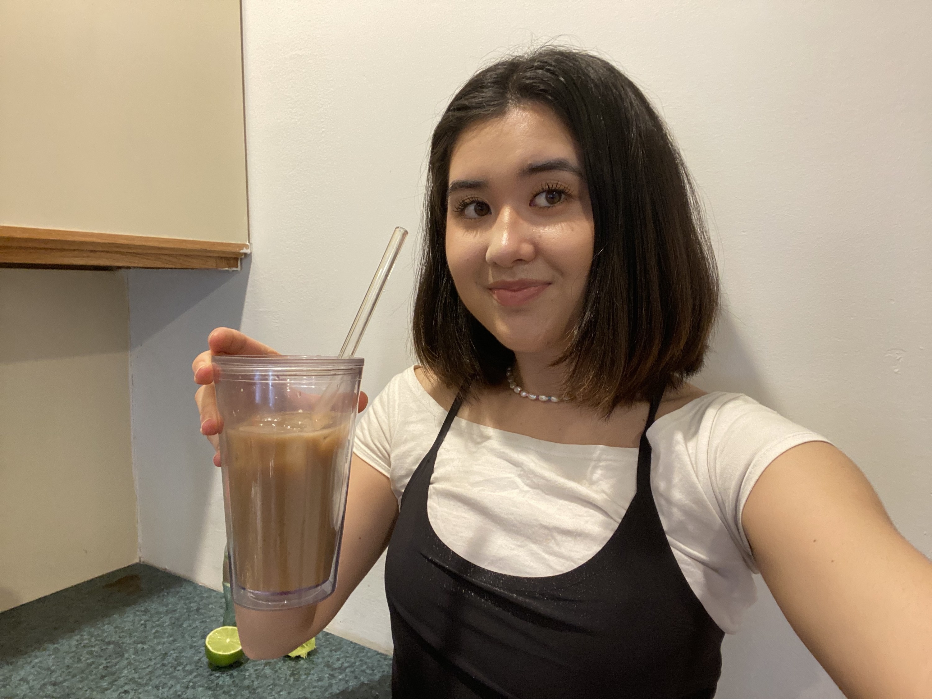 The author posing with her glass of &quot;Dirty Soda&quot;