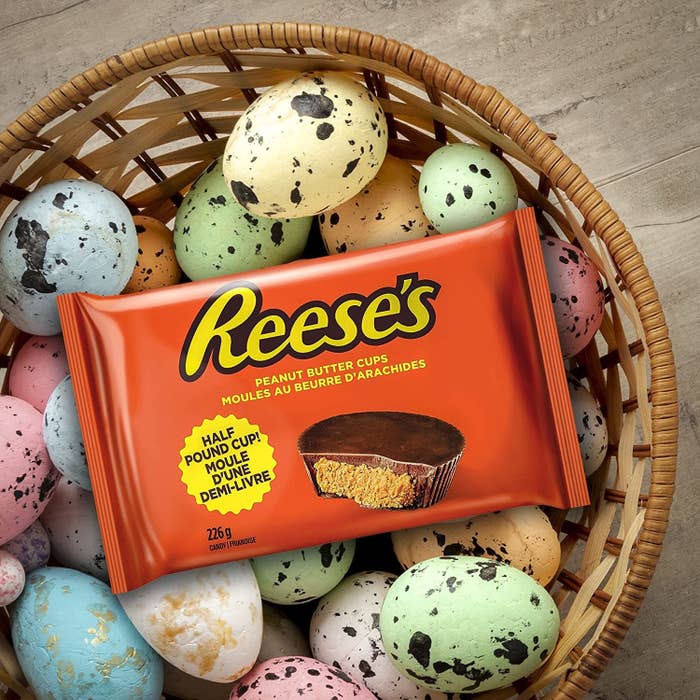 The peanut butter cup surrounded by eggs
