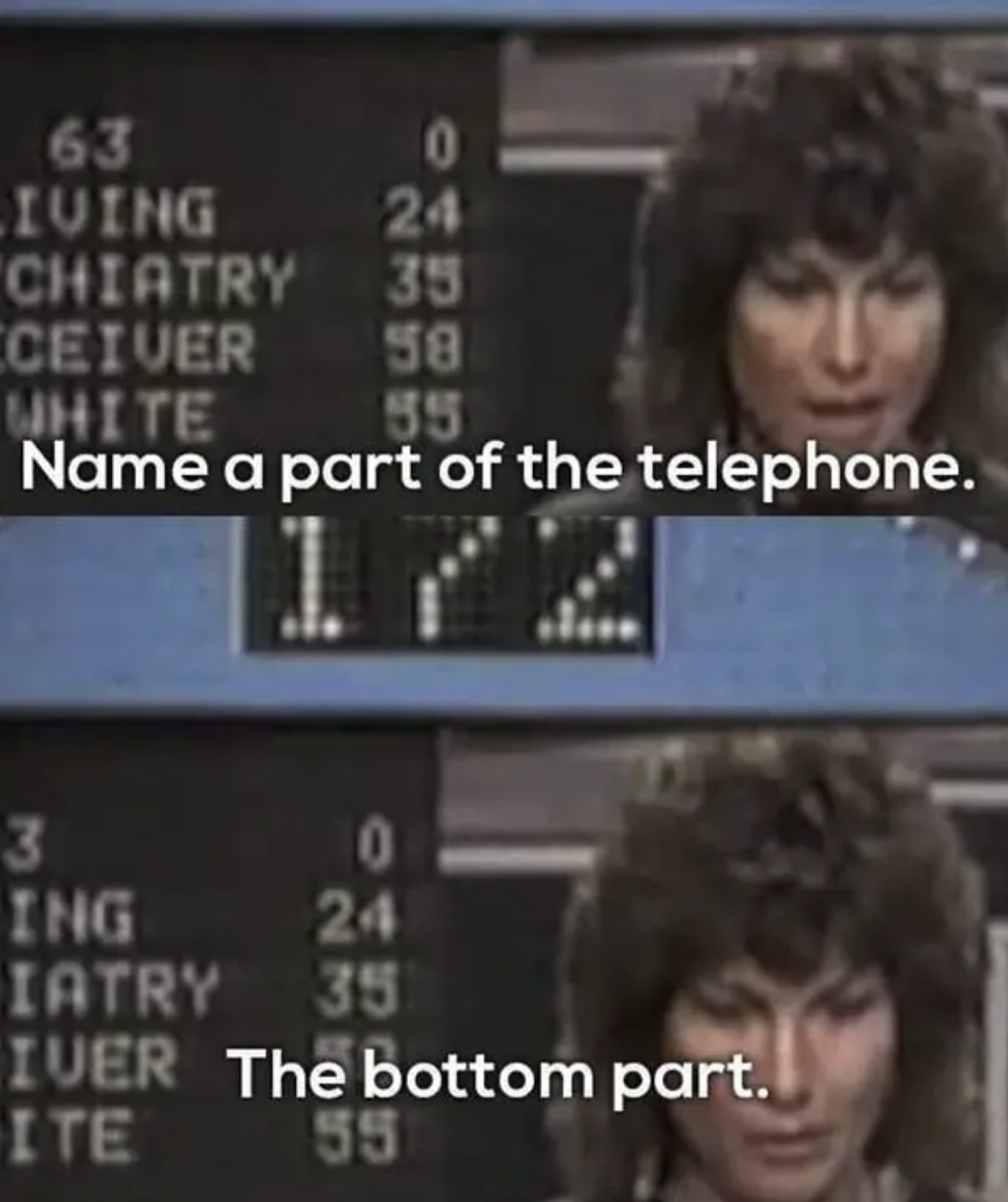 asked to name parts of a phone, someone answers, "the bottom part"