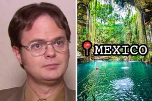 Dwight is on the left with a cenote labeled, "Mexico" on the right
