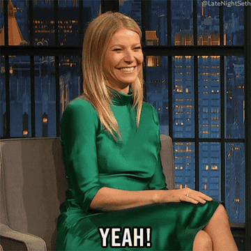 gwyneth paltrow saying &quot;yeah!&quot; on late night with seth meyers