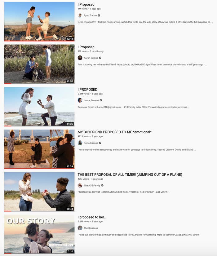 a series of screenshots of videos with titled "I Proposed"
