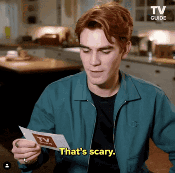 KJ Apa reading a question on a card and then saying, That&#x27;s scary