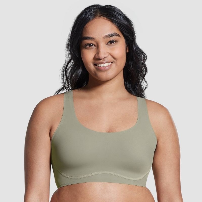 Model wearing a green bra