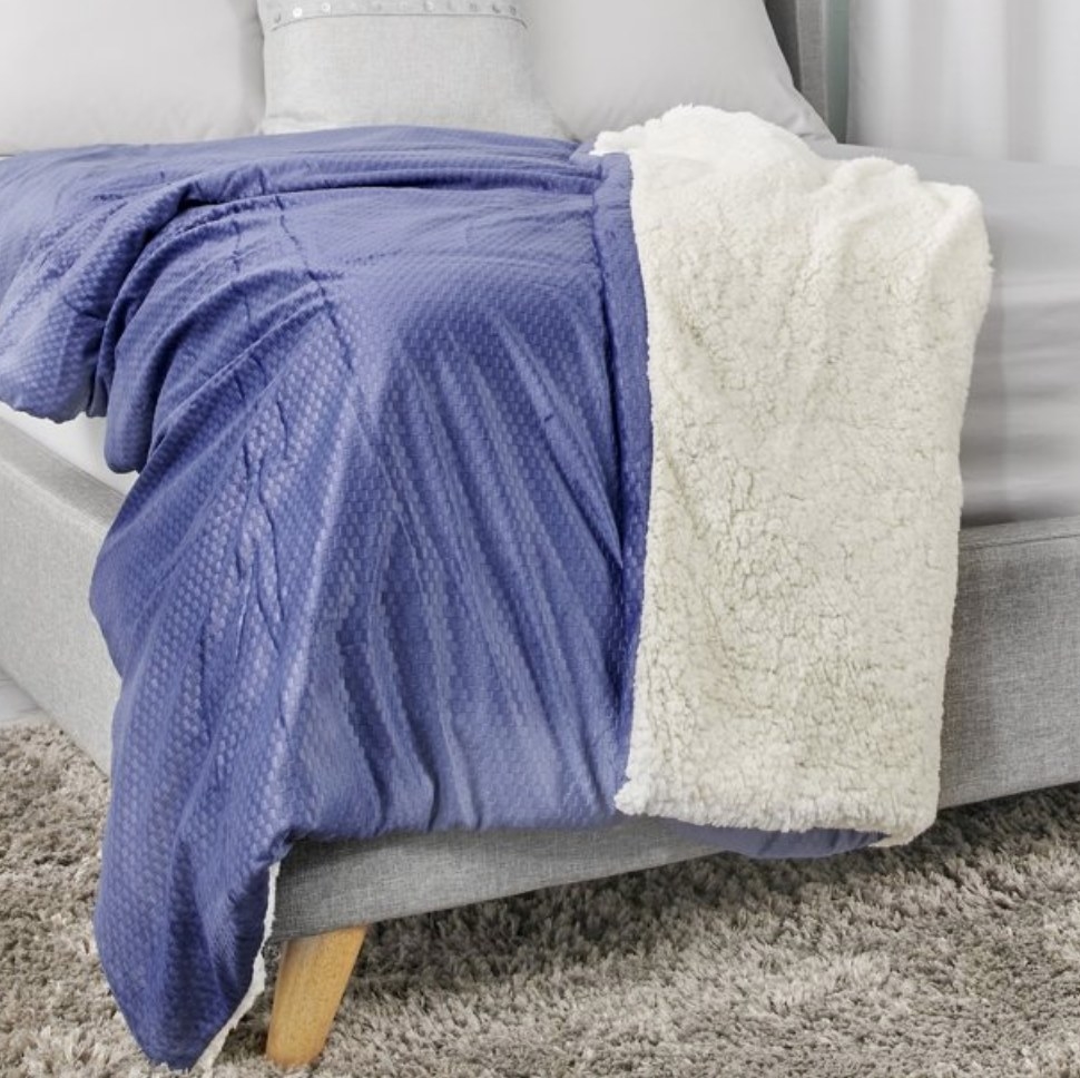A blue weighted sherpa blanket