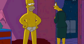 Homer with pins on his back to make him appear skinny