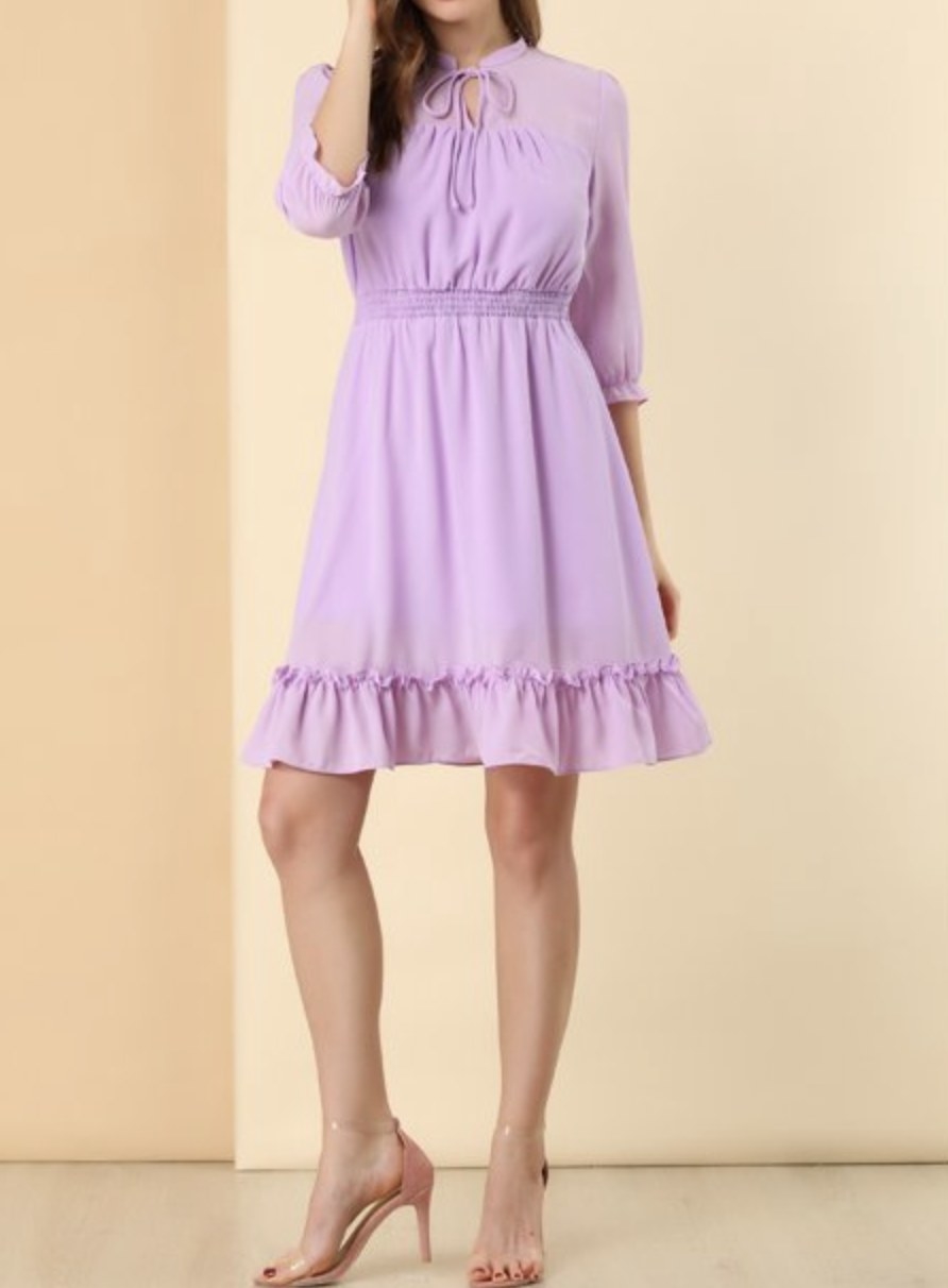 A lavender ruffle hem dress