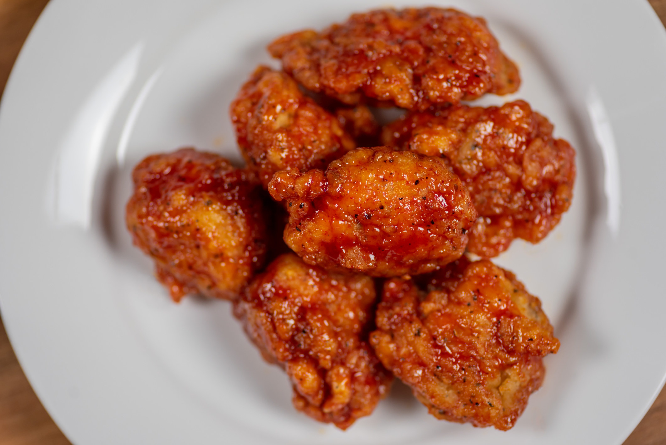 Boneless chicken wings tossed in Buffalo sauce