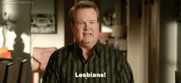 Cam from &quot;Modern Family, saying, &quot;Lesbians!&quot;