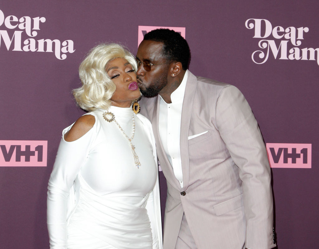 Diddy on the red carpet kissing his mother