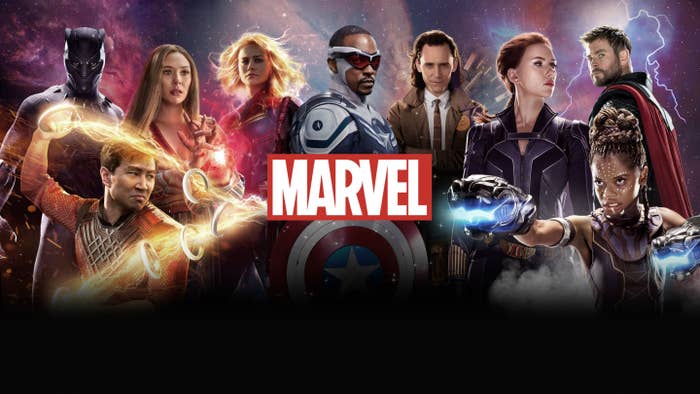 black panther, shang-chi, wanda, captain marvel, falcon, loki, shuri, black widow, and thor