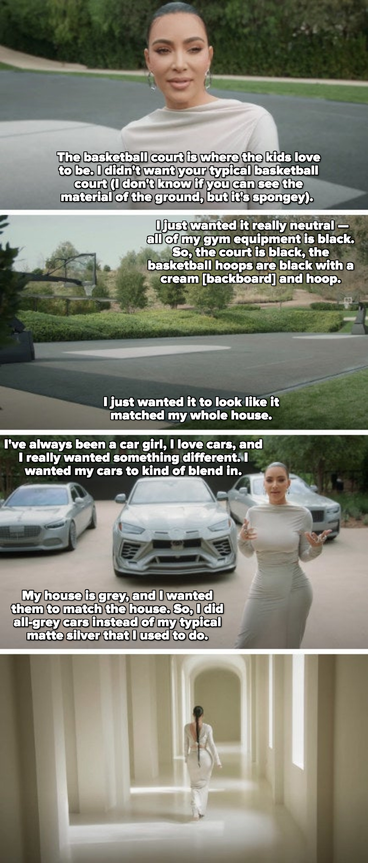 Kardashian explaining she picked a gray basketball court and gray cars so they&#x27;d match her house