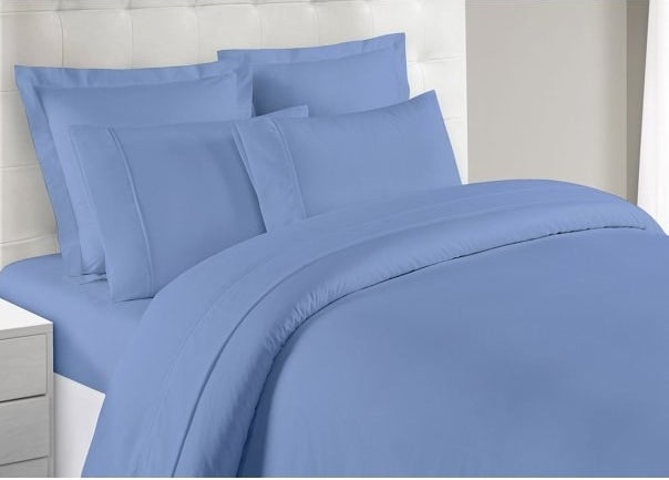 A image of a solid color sheet set made with a wrinkle-free microfiber fabric