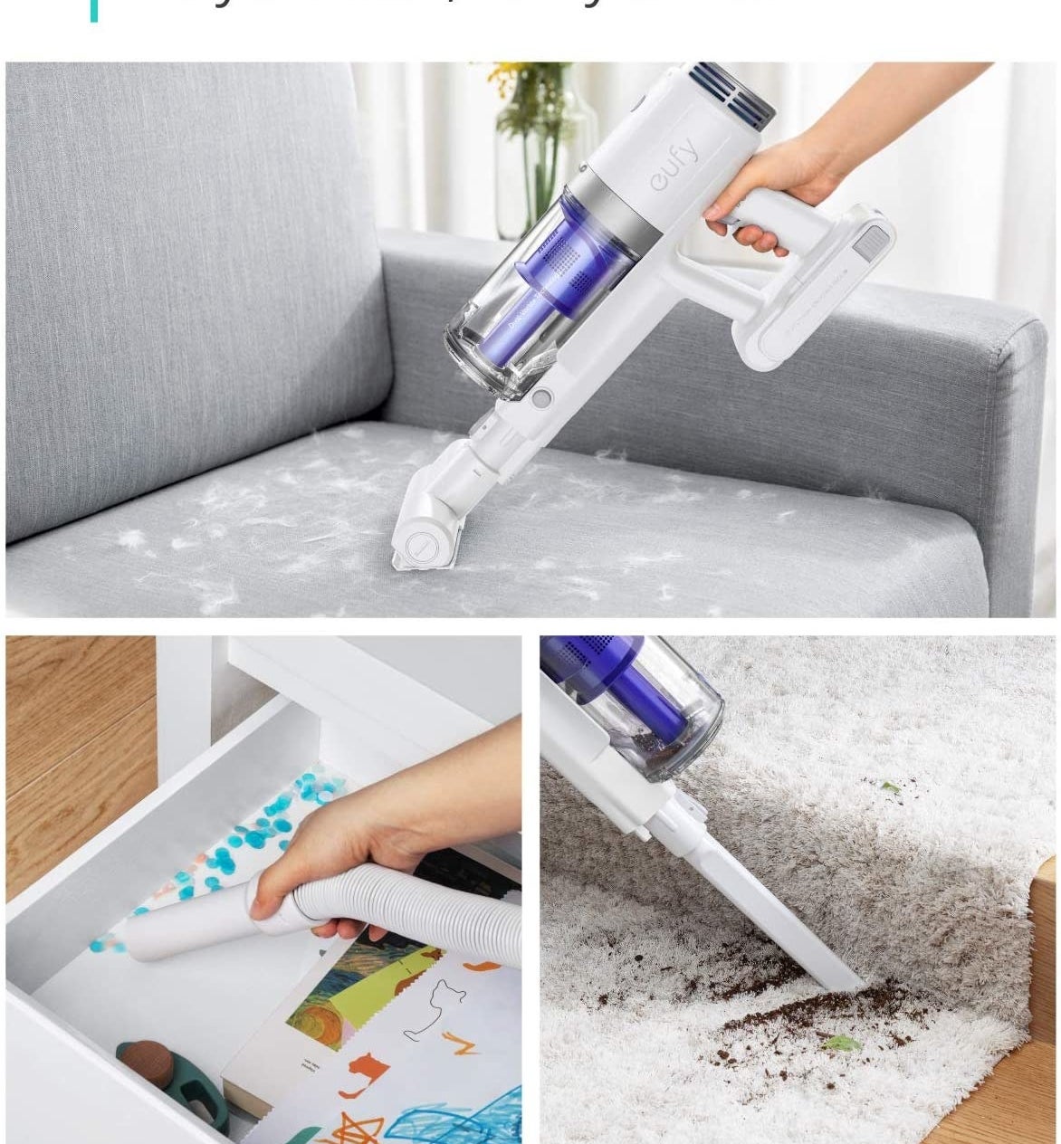 series of photos showing different ways the vacuum can be used