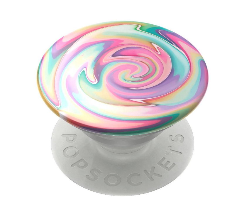 A PopSocket with glossy tie-dye design