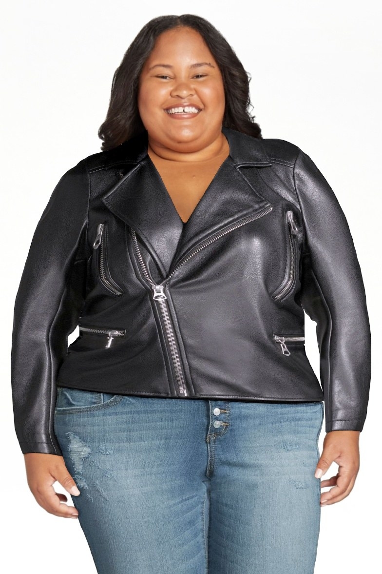 model wearing the black jacket