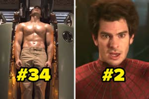 Steve's transformation in captain america labeled #34 Andrew Garfield in Spider-Man No Way Home labeled #2