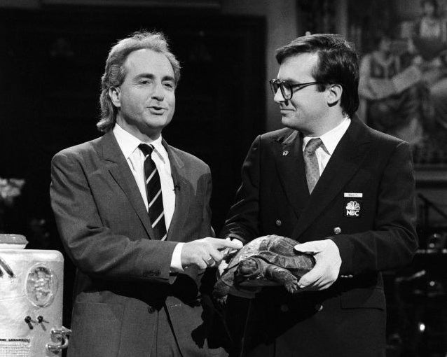 Black-and-white photo of Lorne Michaels and Bob
