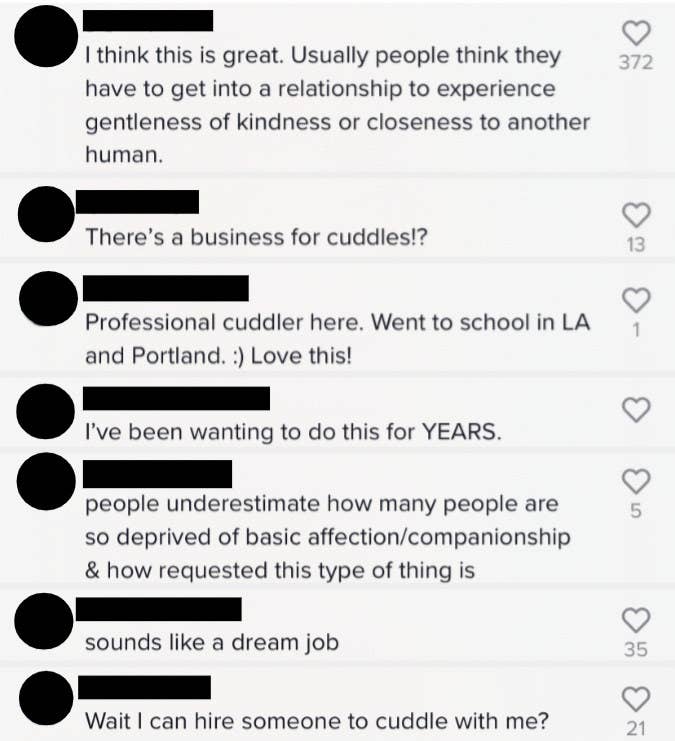 Screengrab of the comment section of a TikTok video by @cuddleworks