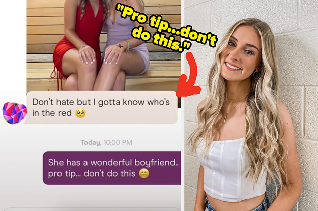 Left: Screengrabs of a TikTok by user abbyrose33 of a conversation on a dating app Right: A photo of TikTok user abbyrose33