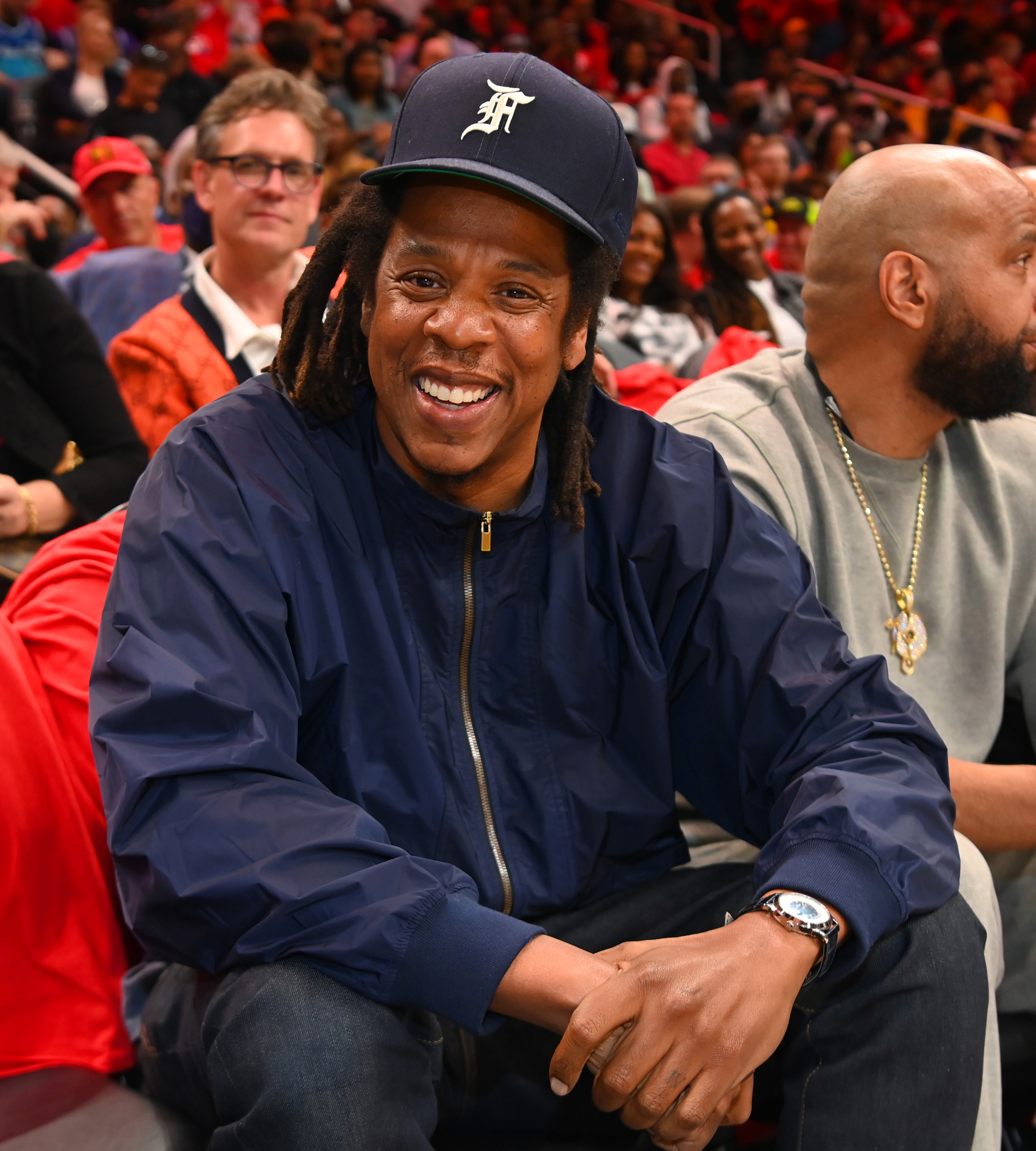 Jay-Z attends the game between the Charlotte Hornets and the Atlanta Hawks during the 2022 Play-In Tournament