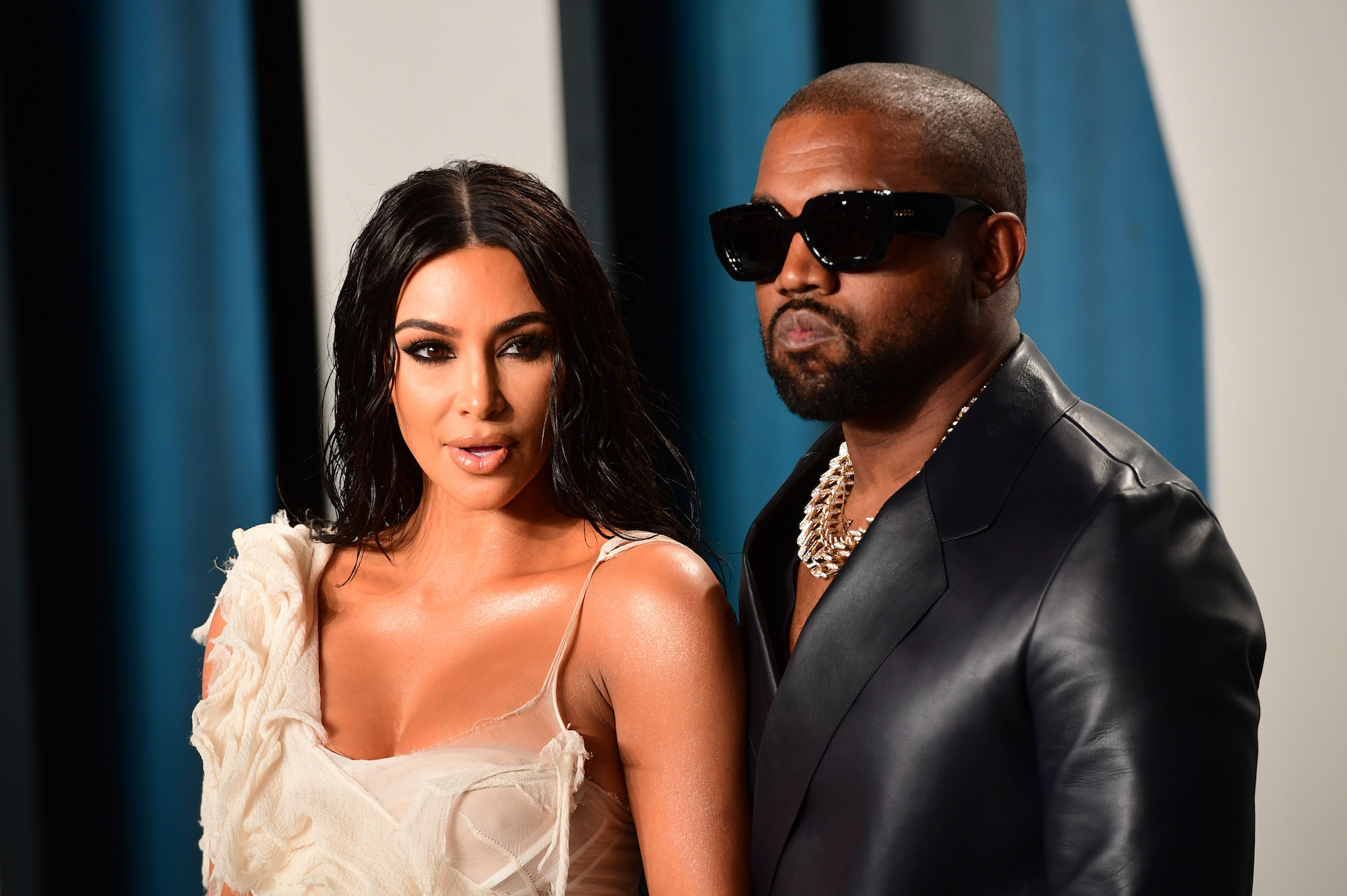 Kim and Kanye pose on the red carpet
