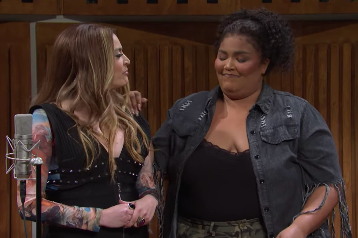 Lizzo and Cecily Strong in a Black Eyed Peas sketch during &quot;Saturday Night Live&quot;