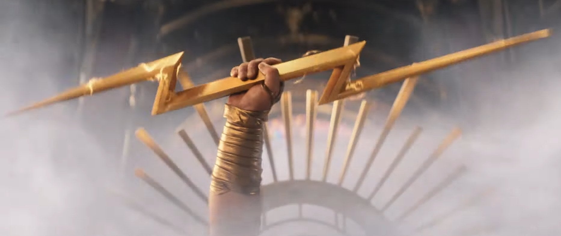 Zeus holding a thunderbolt in &quot;Thor: Love and Thunder&quot;