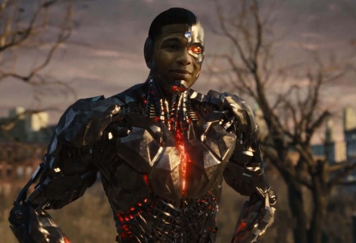 Cyborg standing in a cemetery in daylight in &quot;Zack Snyder&#x27;s Justice League&quot;