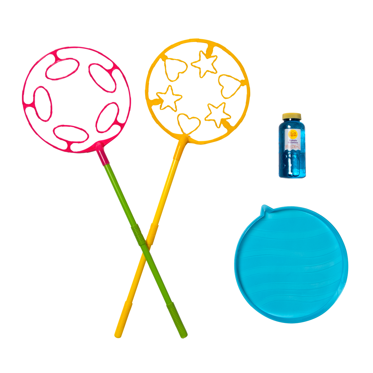 Two giant bubble wands, one with ovals and one with stars and hearts