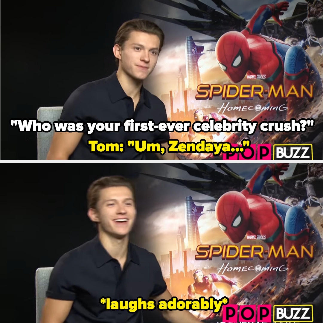 Tom being asked who his first-ever celeb crush was and saying it was zendaya