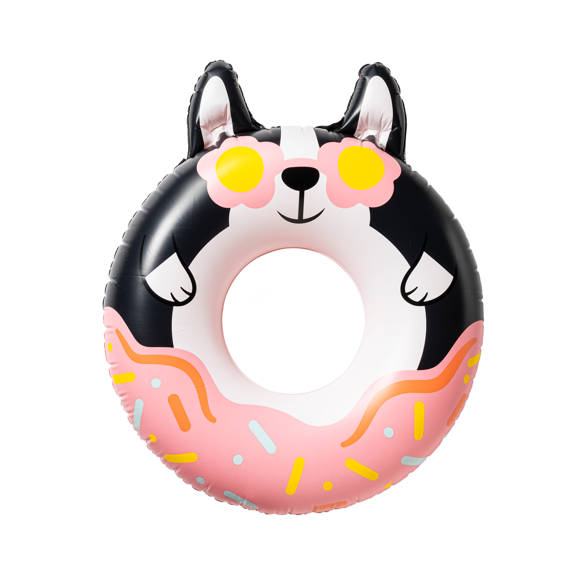 Float with &quot;dog wearing floral sunglasses&quot; design