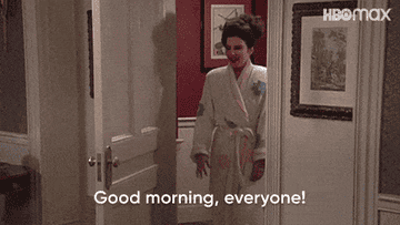 GIF of Fran Drescher in The Nanny saying, &quot;Good morning, everyone!&quot;