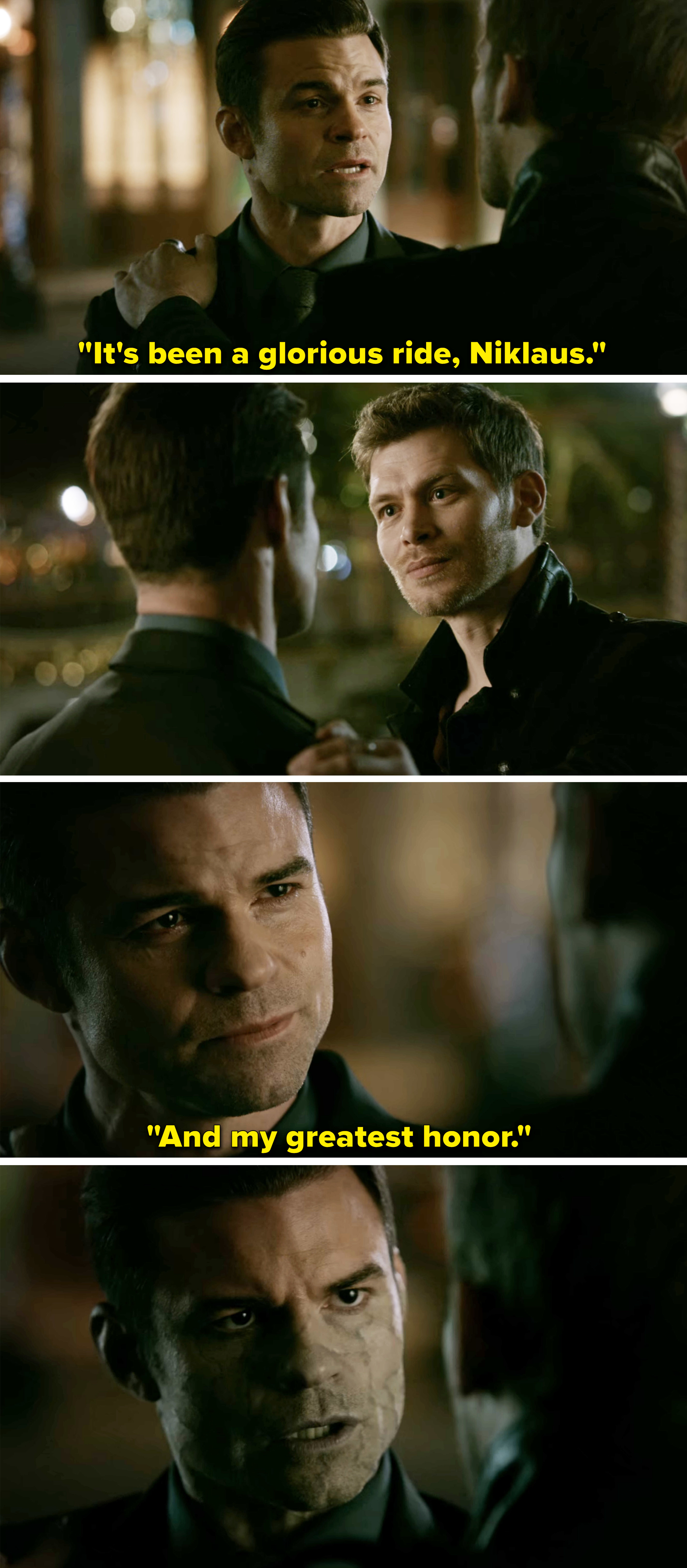 Elijah says it was his honor to Klaus before they both turn to stone