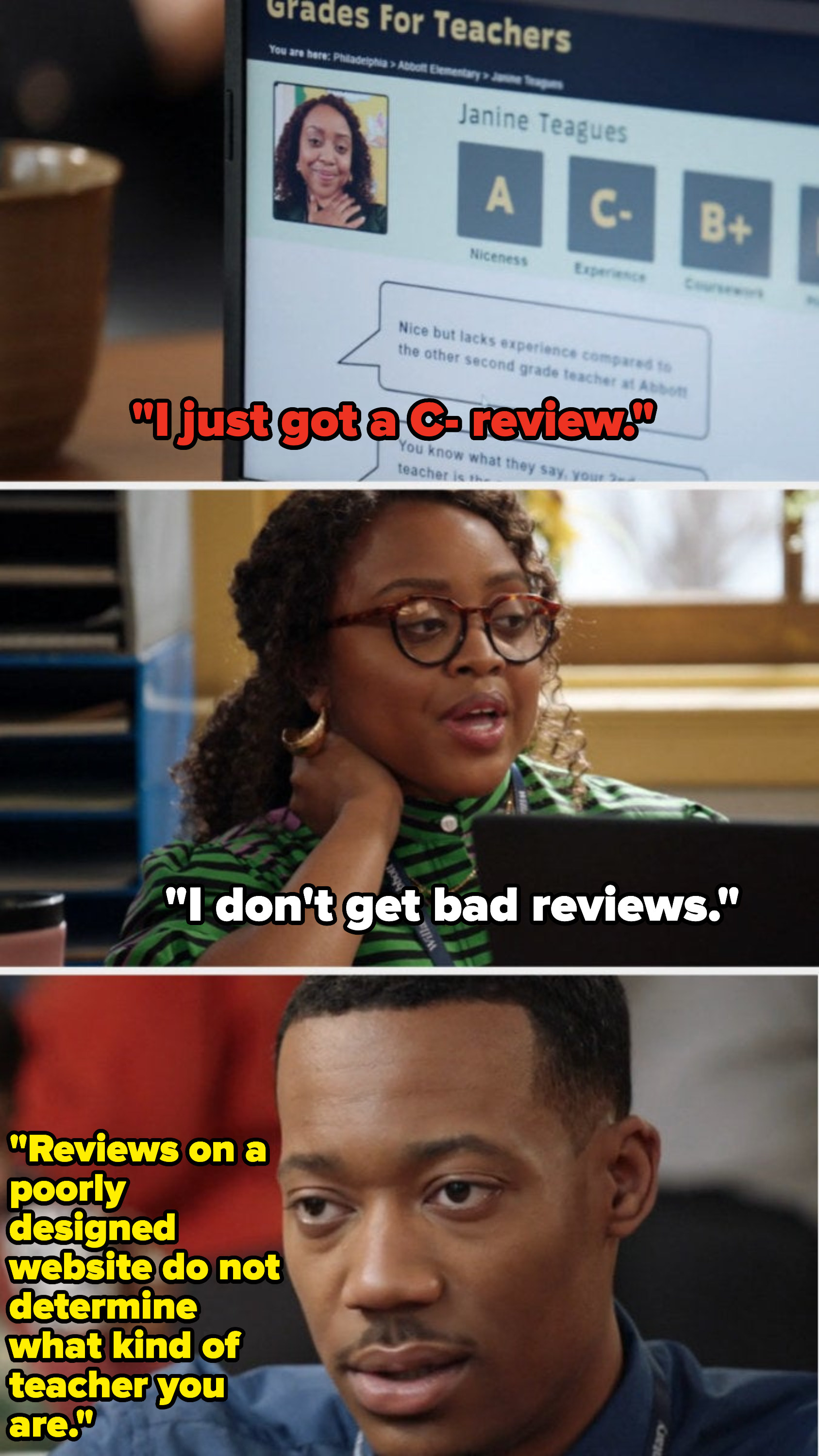 Gregory tells Janine that one negative online review doesn&#x27;t mean she&#x27;s not a great educator