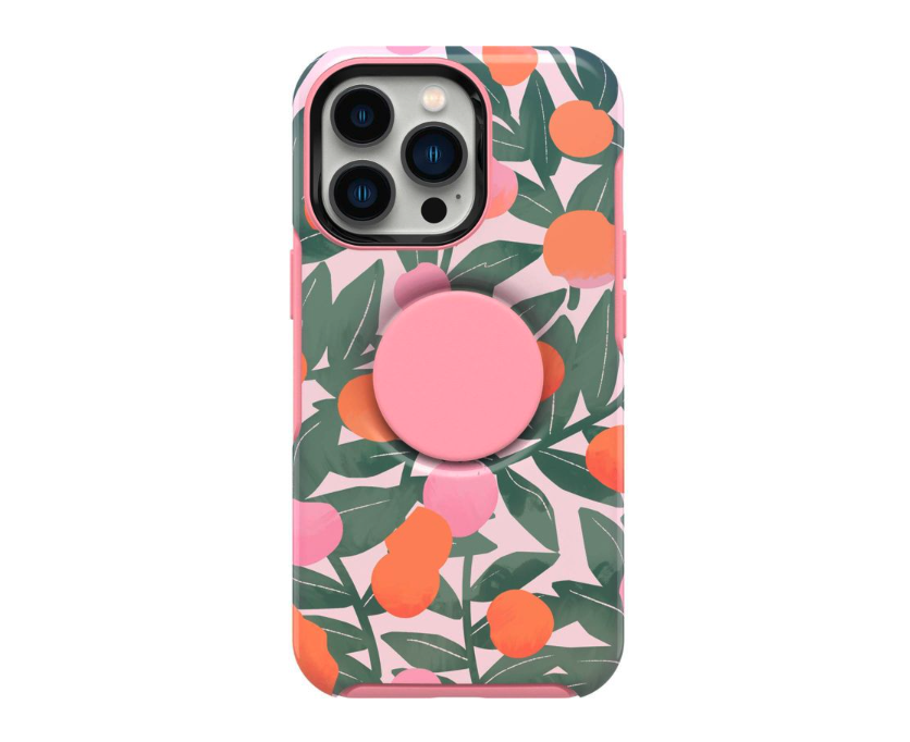 Phone case with tropical and fruit motifs