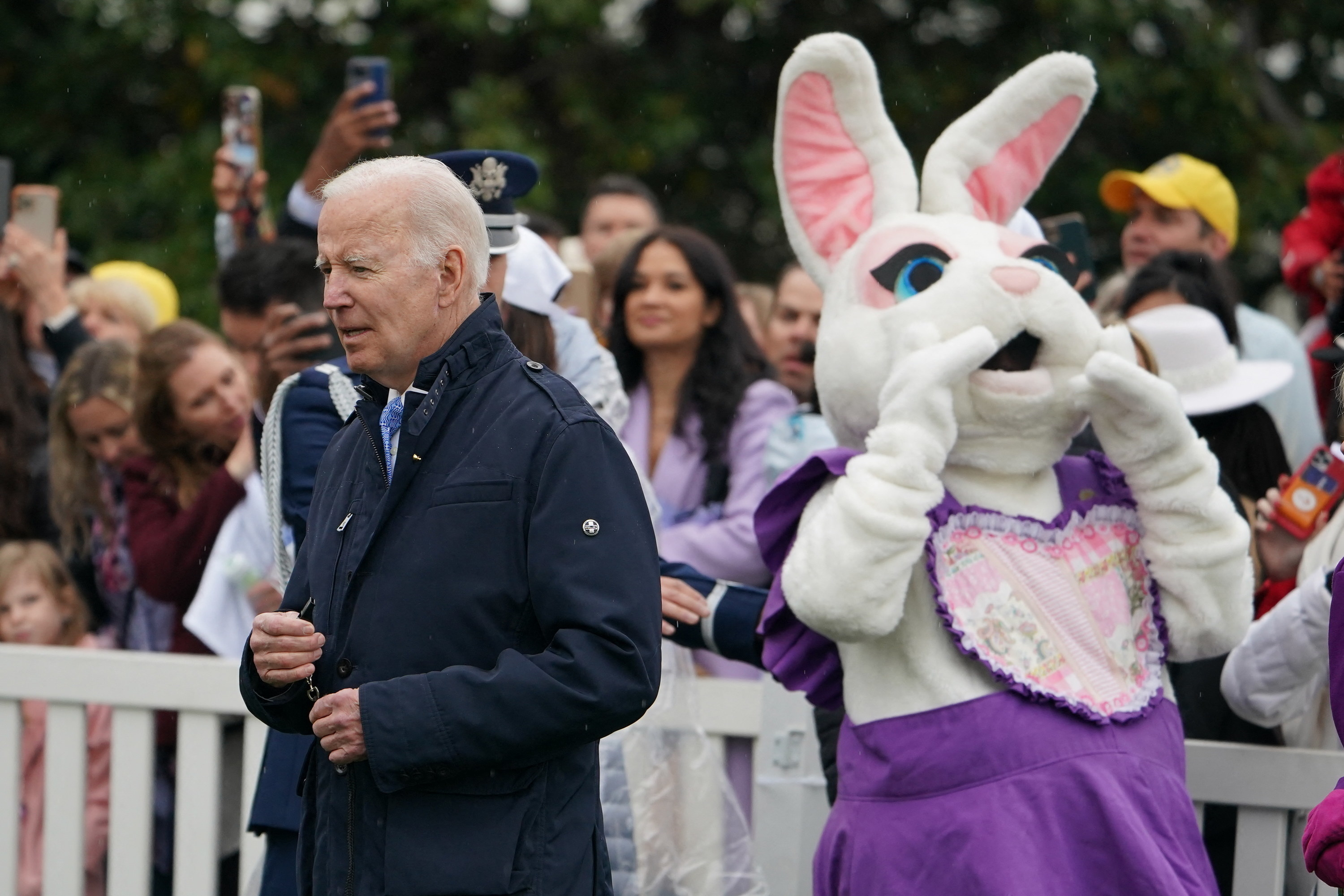 Fashionable Bunny and Biden are seen before a big crowd