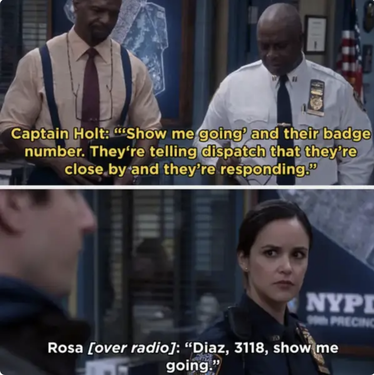 Rosa saying over radio, &quot;Diaz, 3118, show me going.&quot;