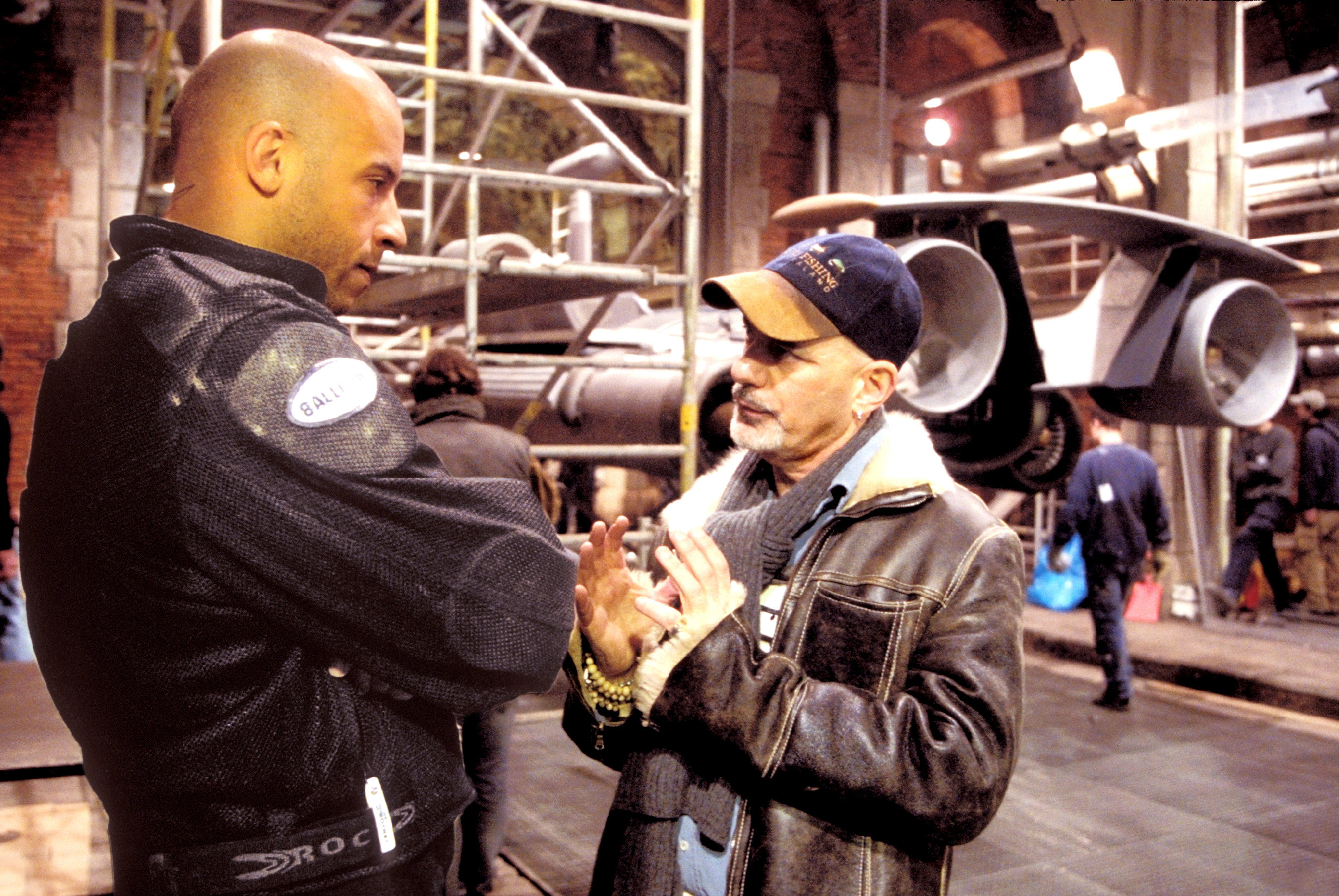 Vin Diesel and director Rob Cohen on set of &quot;XXX.&quot;