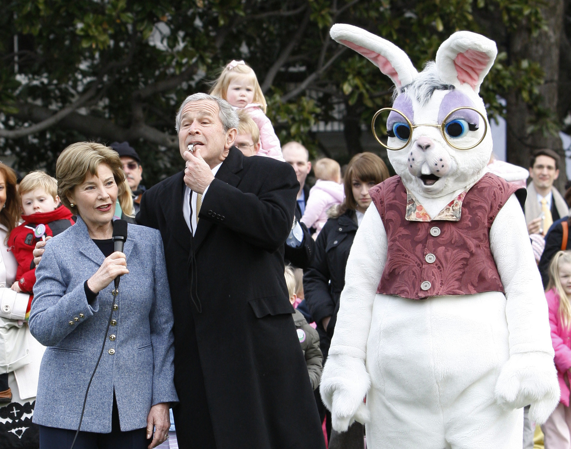 Shocked Bunny watches George and Laura Bush