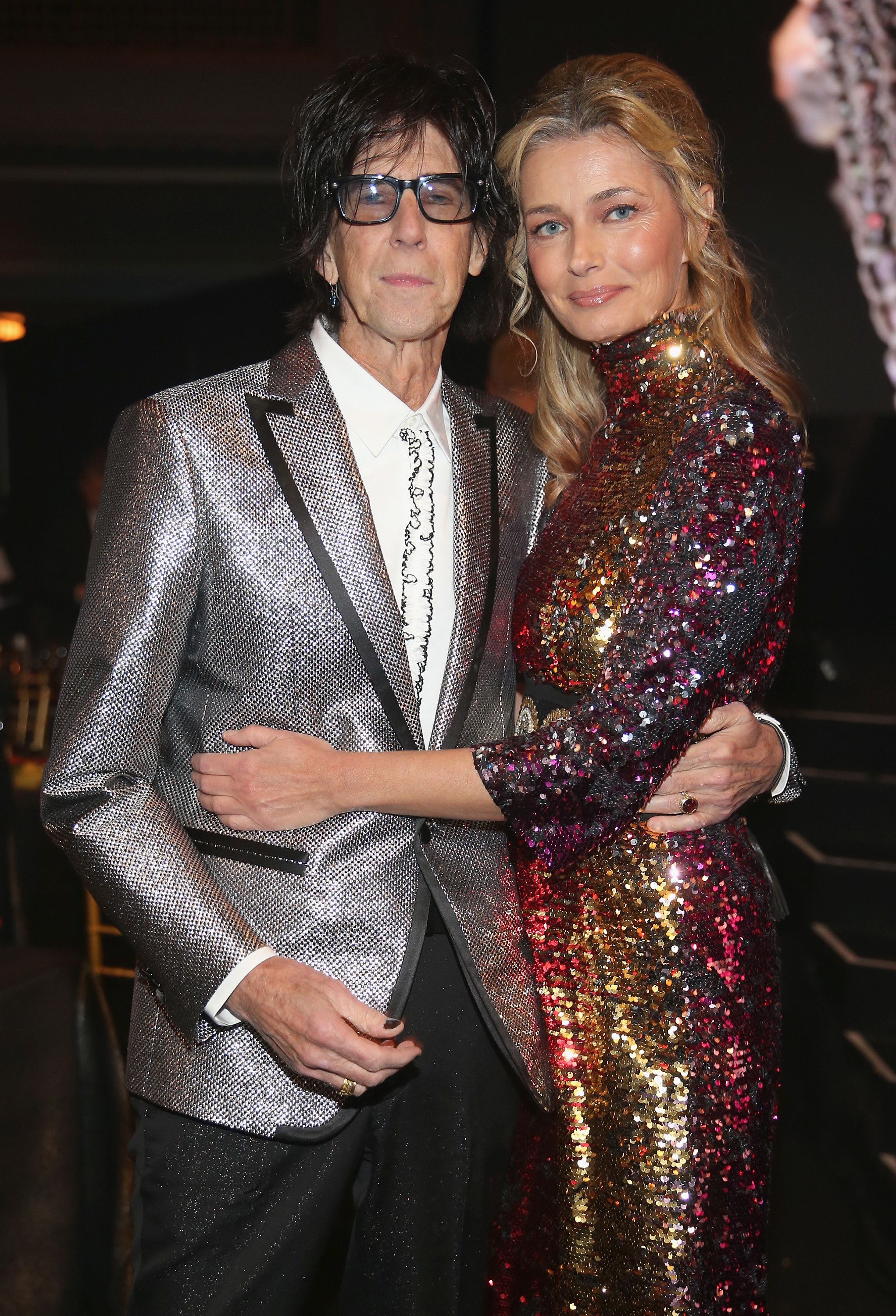 Paulina Porizkova and Ric Ocasek pose at the Rock &amp;amp; Roll Hall of Fame Induction Ceremony on April 14, 2018