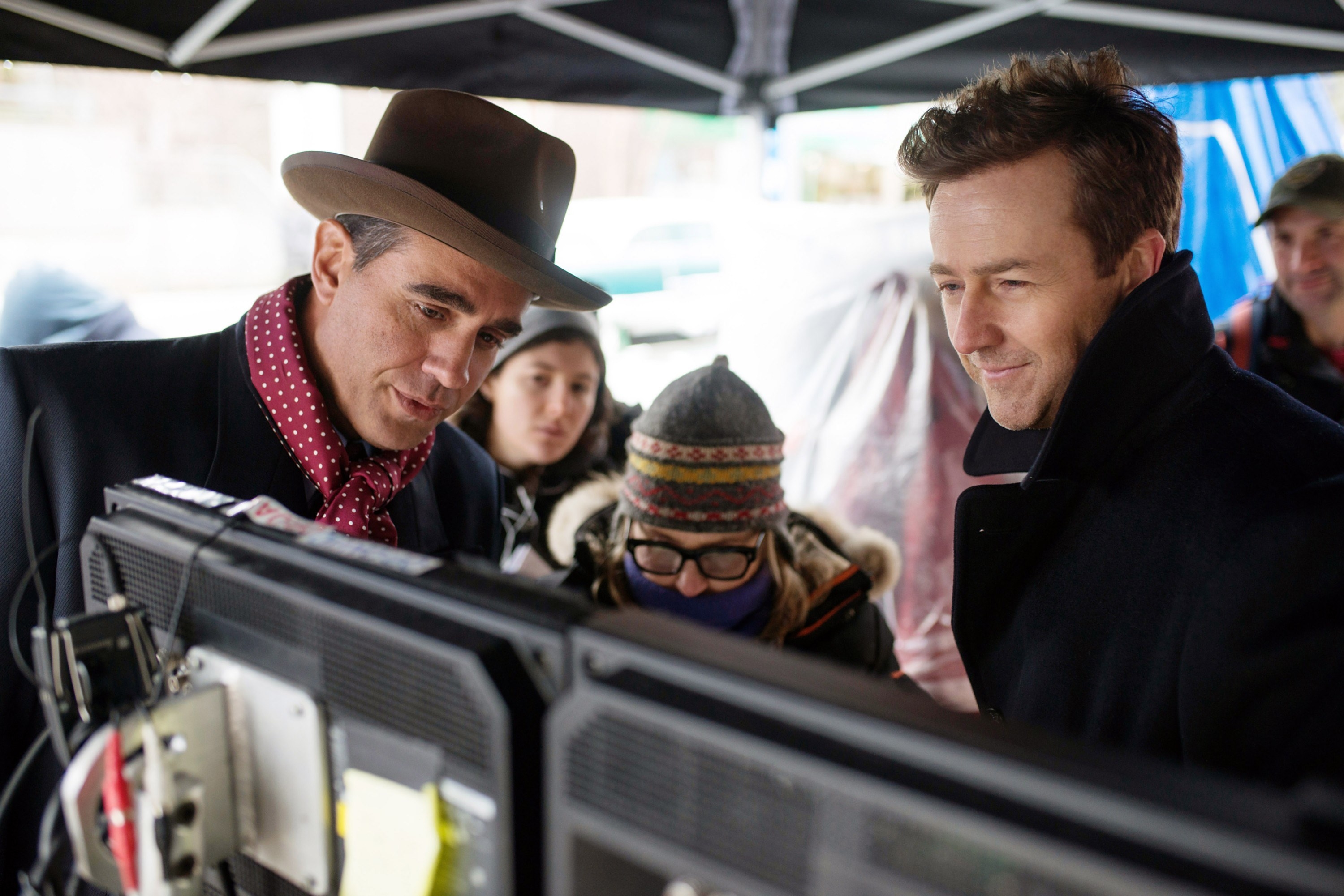 Edward Norton and Bobby Cannavale on the set of &quot;Motherless Brooklyn.&quot;
