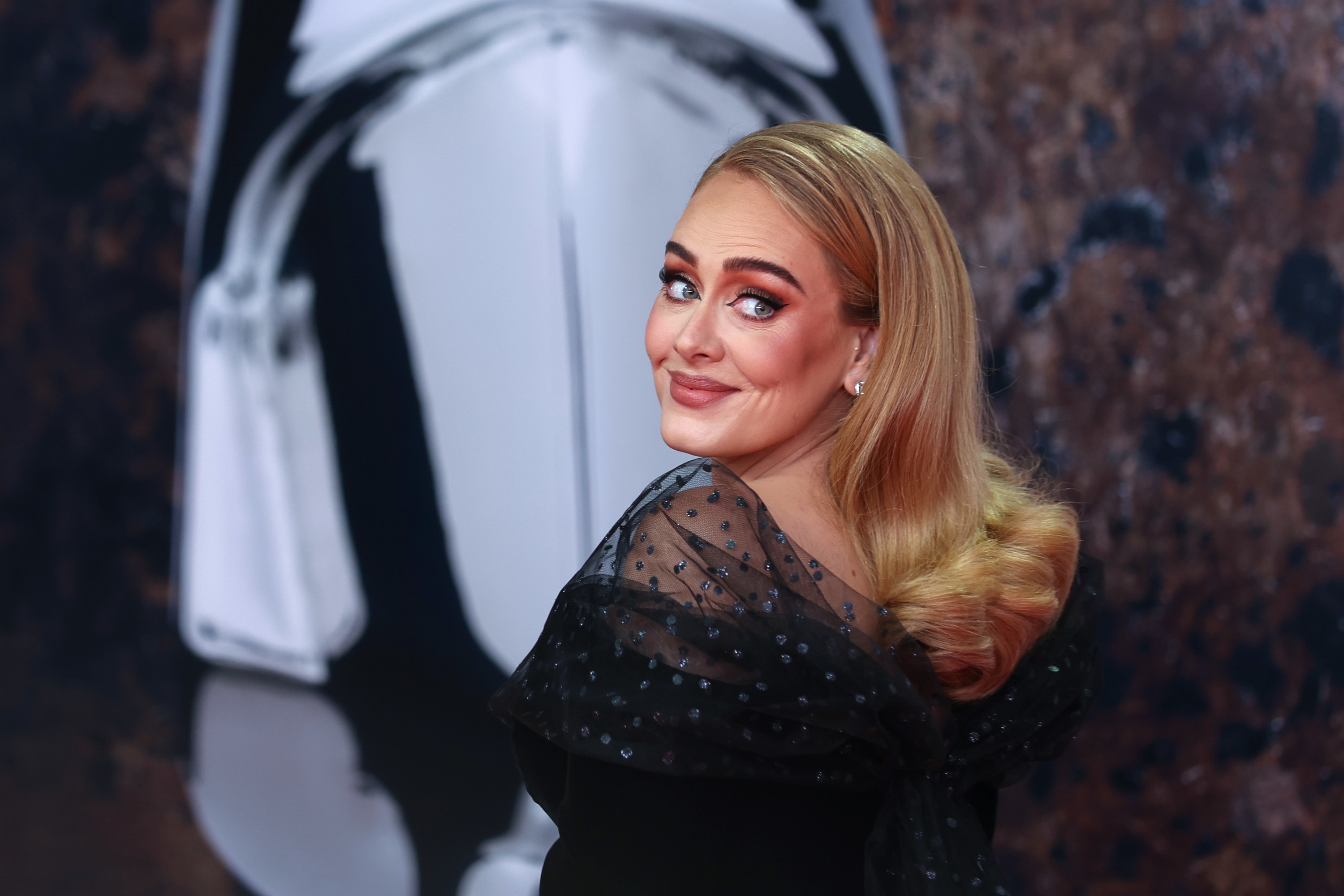 A closeup of Adele