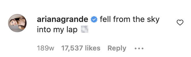 A screenshot of Ariana&#x27;s comment on Kim&#x27;s Instagram post