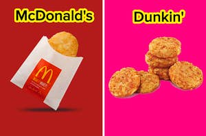 mcdonald's hash browns on the right and dunkin hash browns on the left 