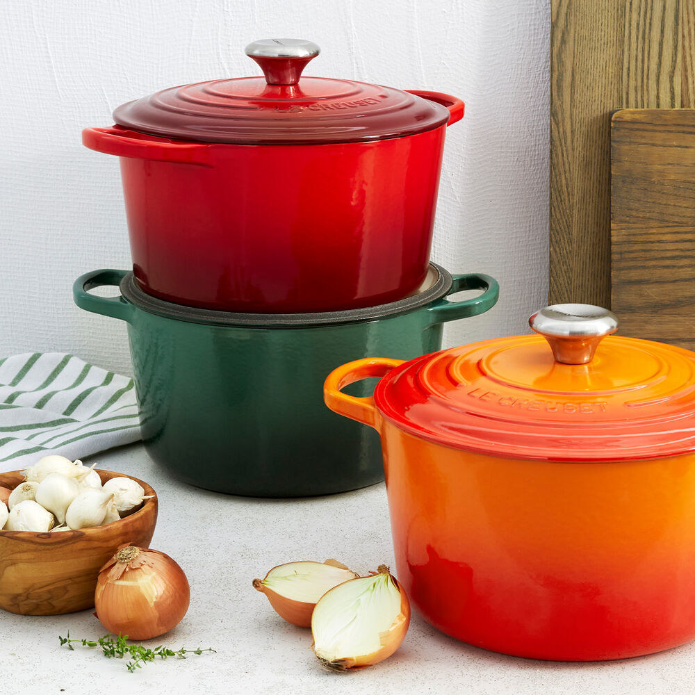 an array of le creuset dutch ovens
