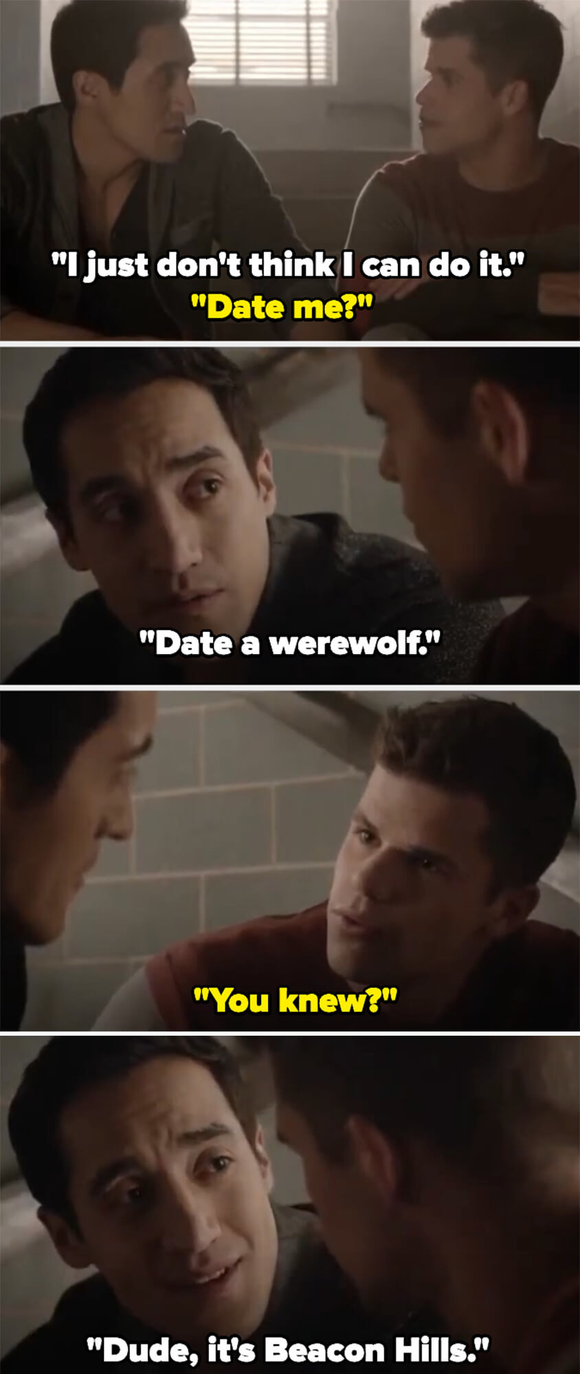 Danny says he can&#x27;t date a werewolf, and ethan replies &quot;you knew?&quot; danny says &quot;dude, it&#x27;s beacon hills&quot;