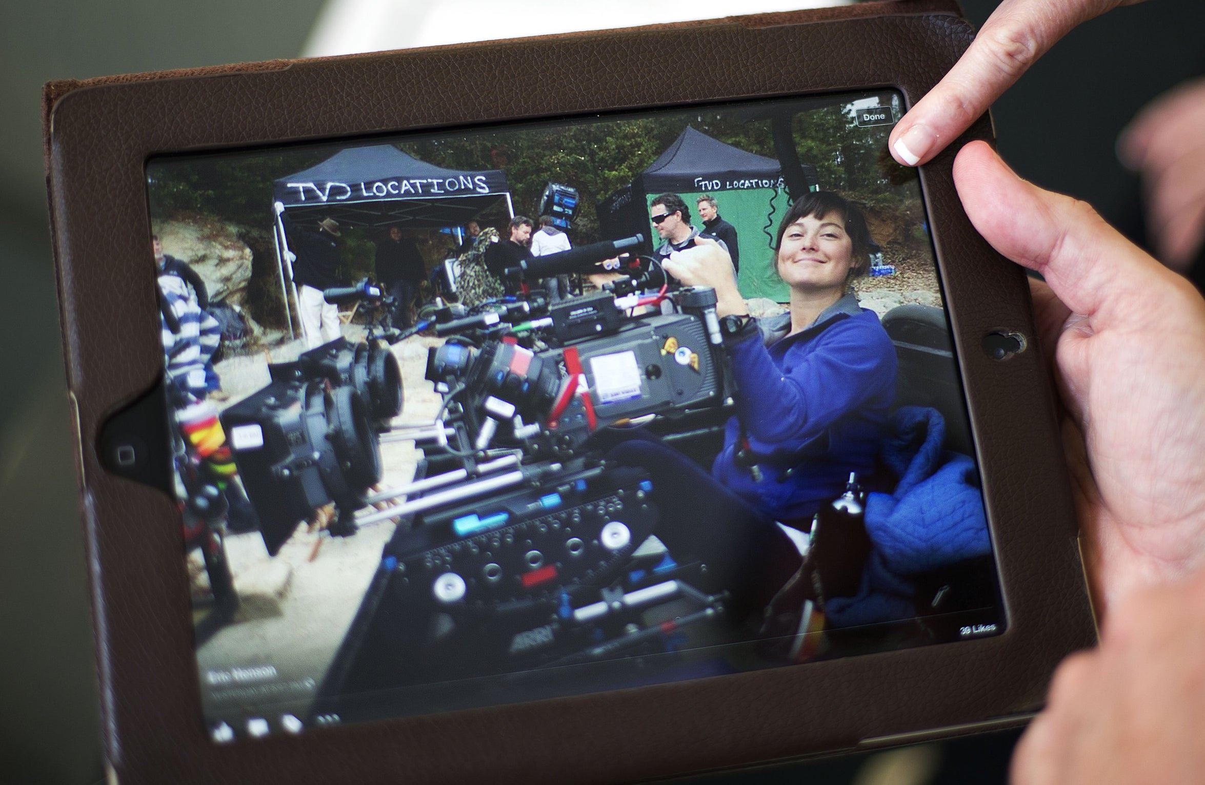 Sarah Jones on set of "Midnight Rider."